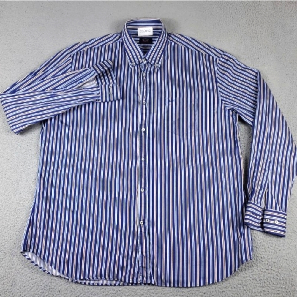 Paul Shark Shirt Mens Size 44 Blue Striped Casual Button Up Long Sleeve
